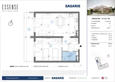 2 pokoje, mieszkanie 56,50 m², piętro 1, oferta nr B1.A.01.13M, ESSENSE Baltic Resort II, Dziwnów, ul. Kaprala Koniecznego 14