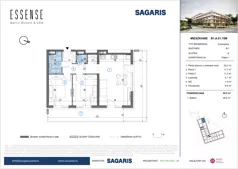 3 pokoje, mieszkanie 62,90 m², piętro 1, oferta nr B1.A.01.15M, ESSENSE Baltic Resort II, Dziwnów, ul. Kaprala Koniecznego 14