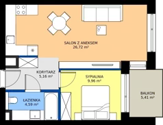 2 pokoje, mieszkanie 46,43 m², piętro 2, oferta nr BC0206, Niedziałkowskiego Park, Poznań, Wilda, ul. Niedziałkowskiego Park