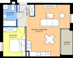 2 pokoje, mieszkanie 47,74 m², piętro 1, oferta nr 1.1.3, Atria Nowe Żerniki, Wrocław, Żerniki, Fabryczna, ul. Ernesta Maya