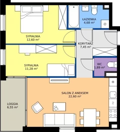 3 pokoje, mieszkanie 60,50 m², piętro 2, oferta nr 1.2.4, Atria Nowe Żerniki, Wrocław, Żerniki, Fabryczna, ul. Ernesta Maya