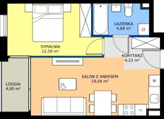 2 pokoje, mieszkanie 40,53 m², piętro 1, oferta nr 1.1.5, Atria Nowe Żerniki, Wrocław, Żerniki, Fabryczna, ul. Ernesta Maya