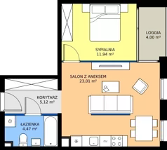 2 pokoje, mieszkanie 44,54 m², parter, oferta nr 1.0.1, Atria Nowe Żerniki, Wrocław, Żerniki, Fabryczna, ul. Ernesta Maya