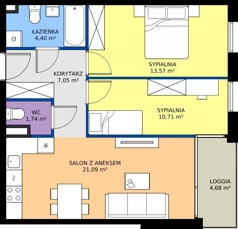 3 pokoje, mieszkanie 58,56 m², piętro 1, oferta nr 1.1.2, Atria Nowe Żerniki, Wrocław, Żerniki, Fabryczna, ul. Ernesta Maya