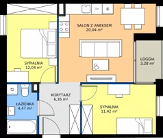 3 pokoje, mieszkanie 54,32 m², piętro 1, oferta nr 2.1.1, Atria Nowe Żerniki, Wrocław, Żerniki, Fabryczna, ul. Ernesta Maya