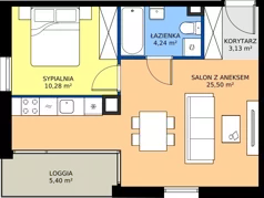 2 pokoje, mieszkanie 43,15 m², piętro 1, oferta nr 2.1.6, Atria Nowe Żerniki, Wrocław, Żerniki, Fabryczna, ul. Ernesta Maya