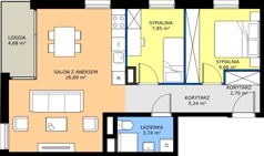 3 pokoje, mieszkanie 55,88 m², piętro 2, oferta nr 2.2.8, Atria Nowe Żerniki, Wrocław, Żerniki, Fabryczna, ul. Ernesta Maya