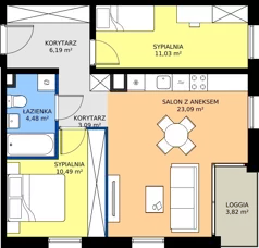3 pokoje, mieszkanie 58,37 m², piętro 1, oferta nr 3.1.2, Atria Nowe Żerniki, Wrocław, Żerniki, Fabryczna, ul. Ernesta Maya