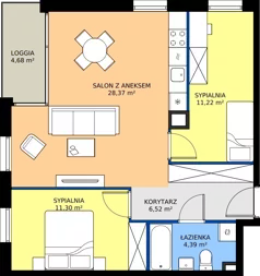 3 pokoje, mieszkanie 61,80 m², piętro 2, oferta nr 3.2.6, Atria Nowe Żerniki, Wrocław, Żerniki, Fabryczna, ul. Ernesta Maya