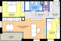 3 pokoje, mieszkanie 58,36 m², piętro 2, oferta nr 4.2.5, Atria Nowe Żerniki, Wrocław, Żerniki, Fabryczna, ul. Ernesta Maya