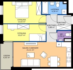 3 pokoje, mieszkanie 57,64 m², piętro 1, oferta nr 5.1.8, Atria Nowe Żerniki, Wrocław, Żerniki, Fabryczna, ul. Ernesta Maya