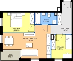 3 pokoje, mieszkanie 57,45 m², piętro 2, oferta nr 6.2.5, Atria Nowe Żerniki, Wrocław, Żerniki, Fabryczna, ul. Ernesta Maya