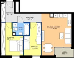 3 pokoje, mieszkanie 59,25 m², piętro 1, oferta nr 6.1.3, Atria Nowe Żerniki, Wrocław, Żerniki, Fabryczna, ul. Ernesta Maya