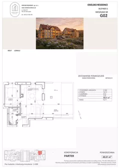 2 pokoje, mieszkanie 40,61 m², parter, oferta nr G2, Osielsko Residence bud. G, Osielsko, ul. Jana Pawła II 83