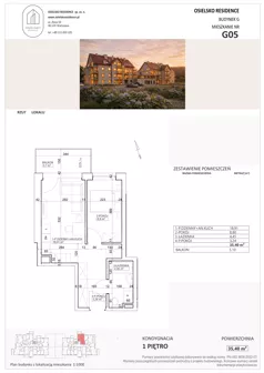 2 pokoje, mieszkanie 35,39 m², piętro 1, oferta nr G5, Osielsko Residence bud. G, Osielsko, ul. Jana Pawła II 83