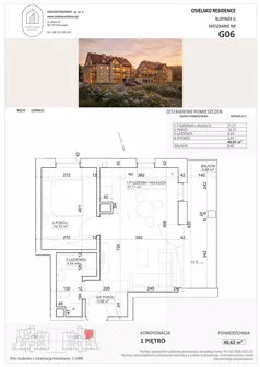 2 pokoje, mieszkanie 40,62 m², piętro 1, oferta nr G6, Osielsko Residence bud. G, Osielsko, ul. Jana Pawła II 83