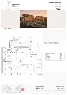 3 pokoje, mieszkanie 56,27 m², piętro 2, oferta nr G13, Osielsko Residence bud. G, Osielsko, ul. Jana Pawła II 83