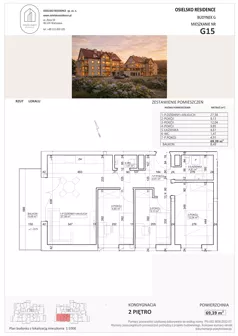 4 pokoje, mieszkanie 69,39 m², piętro 2, oferta nr G15, Osielsko Residence bud. G, Osielsko, ul. Jana Pawła II 83