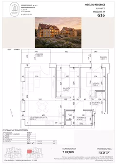 3 pokoje, mieszkanie 50,61 m², piętro 2, oferta nr G16, Osielsko Residence bud. G, Osielsko, ul. Jana Pawła II 83