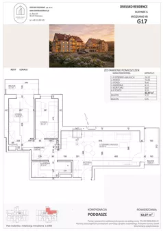 3 pokoje, mieszkanie 62,07 m², piętro 3, oferta nr G17, Osielsko Residence bud. G, Osielsko, ul. Jana Pawła II 83