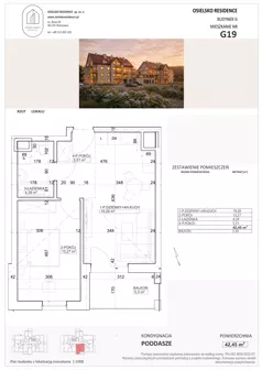 2 pokoje, mieszkanie 42,45 m², piętro 3, oferta nr G19, Osielsko Residence bud. G, Osielsko, ul. Jana Pawła II 83