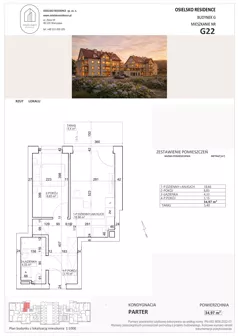 2 pokoje, mieszkanie 34,96 m², parter, oferta nr G22, Osielsko Residence bud. G, Osielsko, ul. Jana Pawła II 83