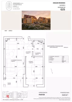 2 pokoje, mieszkanie 44,55 m², parter, oferta nr G25, Osielsko Residence bud. G, Osielsko, ul. Jana Pawła II 83