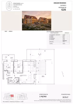 3 pokoje, mieszkanie 50,70 m², piętro 1, oferta nr G26, Osielsko Residence bud. G, Osielsko, ul. Jana Pawła II 83