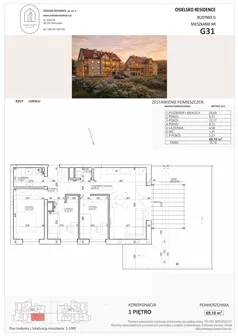 4 pokoje, mieszkanie 69,03 m², piętro 1, oferta nr G31, Osielsko Residence bud. G, Osielsko, ul. Jana Pawła II 83