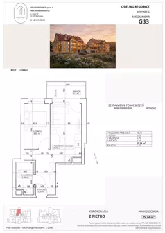 2 pokoje, mieszkanie 35,22 m², piętro 2, oferta nr G33, Osielsko Residence bud. G, Osielsko, ul. Jana Pawła II 83