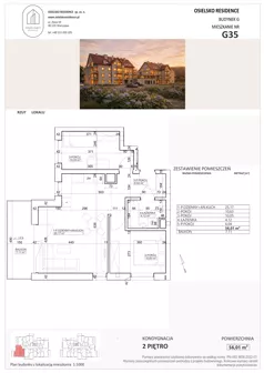 3 pokoje, mieszkanie 56,01 m², piętro 2, oferta nr G35, Osielsko Residence bud. G, Osielsko, ul. Jana Pawła II 83