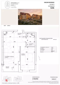 2 pokoje, mieszkanie 44,26 m², piętro 2, oferta nr G36, Osielsko Residence bud. G, Osielsko, ul. Jana Pawła II 83