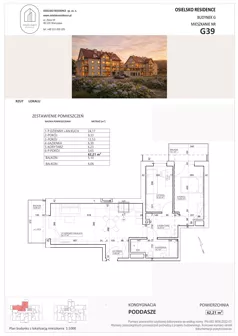 3 pokoje, mieszkanie 62,21 m², piętro 3, oferta nr G39, Osielsko Residence bud. G, Osielsko, ul. Jana Pawła II 83