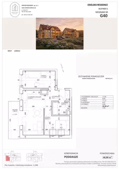 2 pokoje, mieszkanie 46,90 m², piętro 3, oferta nr G40, Osielsko Residence bud. G, Osielsko, ul. Jana Pawła II 83