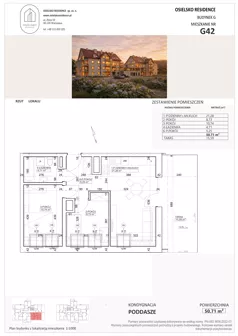 2 pokoje, mieszkanie 50,73 m², piętro 3, oferta nr G42, Osielsko Residence bud. G, Osielsko, ul. Jana Pawła II 83