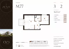 2 pokoje, apartament 36,13 m², piętro 3, oferta nr M77, ZENIT Głowackiego, Kraków, Bronowice, ul. Głowackiego 22