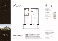 2 pokoje, apartament 35,27 m², piętro 4, oferta nr M80, ZENIT Głowackiego, Kraków, Bronowice, ul. Głowackiego 22