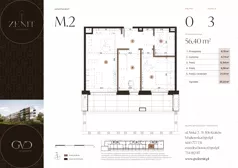 3 pokoje, mieszkanie 56,40 m², parter, oferta nr M2, ZENIT Głowackiego, Kraków, Bronowice, ul. Głowackiego 22