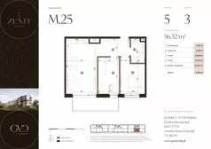 3 pokoje, mieszkanie 56,32 m², piętro 5, oferta nr M25, ZENIT Głowackiego, Kraków, Bronowice, ul. Głowackiego 22