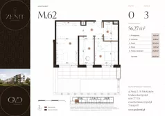 3 pokoje, apartament 55,81 m², parter, oferta nr M62, ZENIT Głowackiego, Kraków, Bronowice, ul. Głowackiego 22