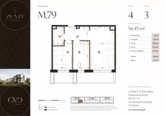 3 pokoje, apartament 56,45 m², piętro 4, oferta nr M79, ZENIT Głowackiego, Kraków, Bronowice, ul. Głowackiego 22