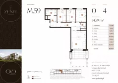 4 pokoje, apartament 74,59 m², piętro 1, oferta nr M63, ZENIT Głowackiego, Kraków, Bronowice, ul. Głowackiego 22