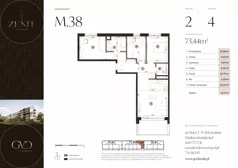 4 pokoje, apartament 73,44 m², piętro 2, oferta nr M38, ZENIT Głowackiego, Kraków, Bronowice, ul. Głowackiego 22