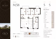 5 pokoi, apartament 112,21 m², piętro 5, oferta nr M58, ZENIT Głowackiego, Kraków, Bronowice, ul. Głowackiego 22