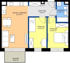 3 pokoje, apartament 56,47 m², piętro 3, oferta nr M17, ZENIT Głowackiego, Kraków, Bronowice, ul. Głowackiego 22