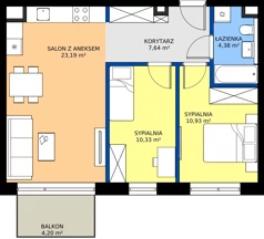 3 pokoje, mieszkanie 56,47 m², piętro 4, oferta nr M22, ZENIT Głowackiego, Kraków, Bronowice, ul. Głowackiego 22