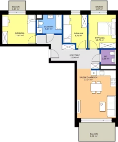 4 pokoje, mieszkanie 73,67 m², piętro 4, oferta nr M50, ZENIT Głowackiego, Kraków, Bronowice, ul. Głowackiego 22