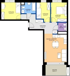 4 pokoje, apartament 73,34 m², piętro 1, oferta nr M32, ZENIT Głowackiego, Kraków, Bronowice, ul. Głowackiego 22