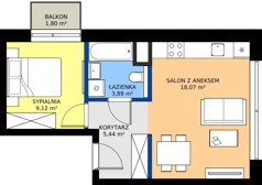 2 pokoje, apartament 36,52 m², piętro 4, oferta nr M19, ZENIT Głowackiego, Kraków, Bronowice, ul. Głowackiego 22