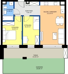 3 pokoje, mieszkanie 56,45 m², parter, oferta nr M60, ZENIT Głowackiego, Kraków, Bronowice, ul. Głowackiego 22